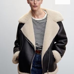 Mango oversized faux shearling lined jacket